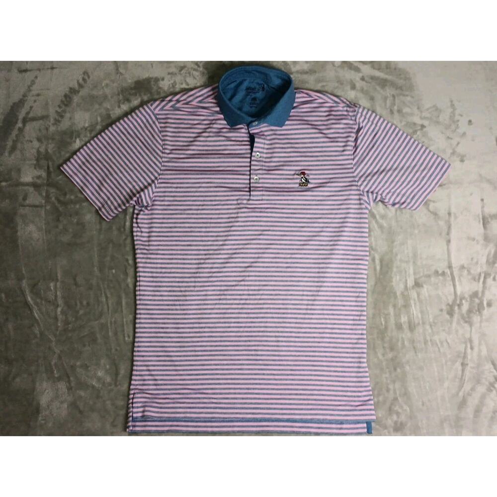 Johnnie O Peformance Polo Shirt Mens Small Striped With Woodlands Woodpecker